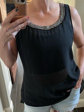 Socialite Black Beaded Scoop Neck Tank